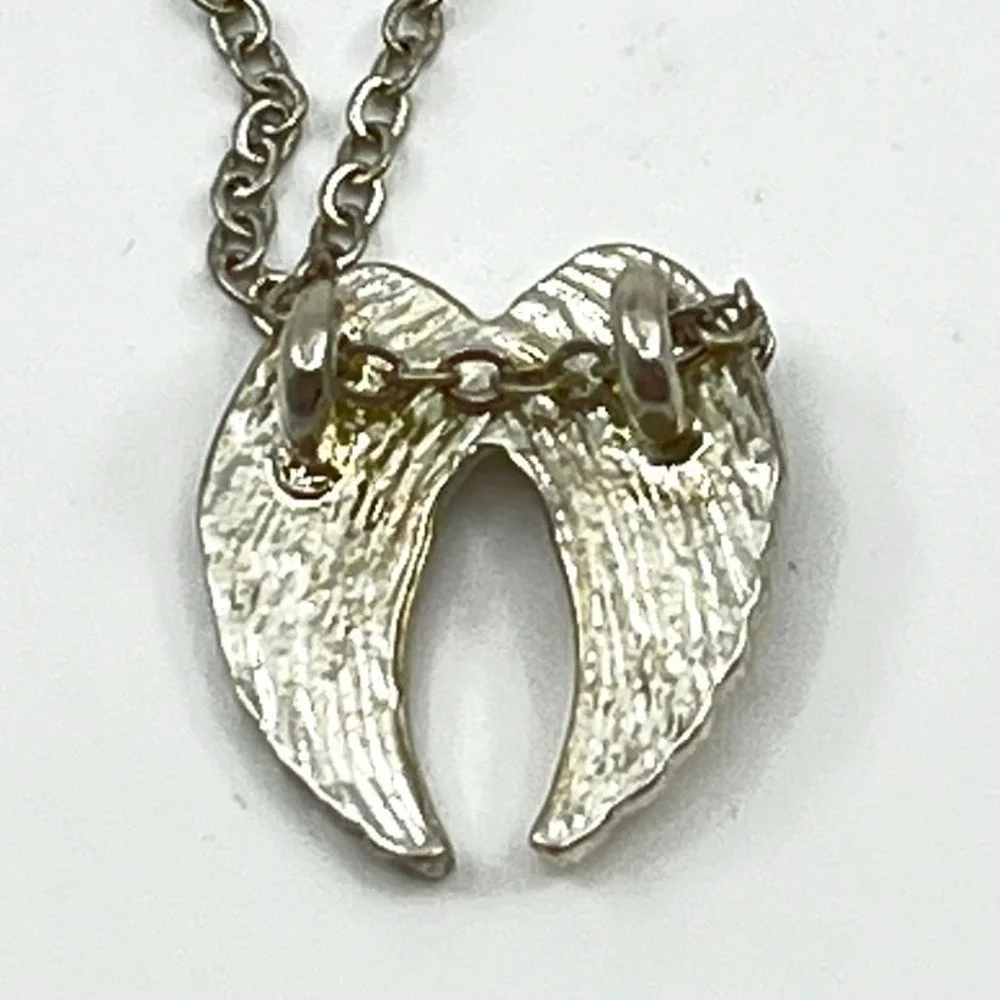 VTG Y2K Silver Tone‎ Angel Wings Pendant Necklace Retro Celestial Boho Jewelry